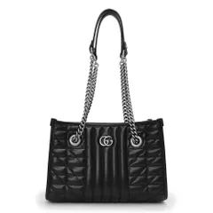 グッチ GGマーモント スモール チェーン トート ショルダーバッグ キルティングレザー ブラック 黒 アンティークシルバー金具 681483 GUCCI（未使用　展示品）