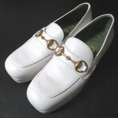 美品 GUCCI グッチ レザー ホースビット プラットフォーム ローファー パンプス 565365 37.5サイズ ホワイト ゴールド金具 レディース 古着 中古 USED