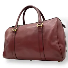 美品 Cartier カルティエ ハンドバッグ ミニボストン マストライン ロゴ型押し レザー 本革 ボルドー ワインレッド 朱色 ゴールド金具 レディース ファスナー開閉 上品 U8