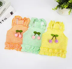 【SALE価格】チェリーポップ･ ギンガムワンピ｜小型犬 犬服 春夏 韓国風 女の子 フリル ドッグウェア 可愛い カラフル