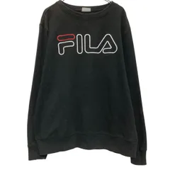 FILA プリントスウェット トレーナー M ブラック フィラ スポーツ ロゴ プルオーバー 古着卸 アメリカ仕入 a701-6717