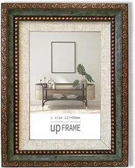 upFRAME アンティーク風 写真立て おしゃれ フォトフレーム 額縁 御洒落 樹脂製 置き掛け兼用 レトロ ヴィンテージ 壁掛け 卓上 縦横兼用(Green,  写真L版)