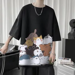 夏服 Tシャツ メンズ 半袖 トップス 無地 ゆったり 猫ロゴ おもしろシャツ 可愛い 大きい 丸首 かわいい 快適 人気 オシャレ 春 sCLp650