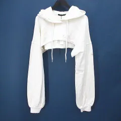 ヘザー Heather 長袖 パーカー プルオーバー ショート丈 F 白系 ホワイト ストレッチ 綿 コットン 無地 タグ付のサムネイル