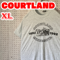 【ビッグサイズ】ヴィンテージ風　コートランド　ミネソタ州　馬車　フロントプリント　Tシャツ　XL　ライトグレイ　US古着　MTTS2309-93
