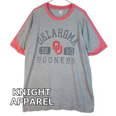 【裄丈48.5cm】【リンガーTシャツ】KA KNIGHT APPAREL ナイトアパレル　OKLAHOMA SOONERS チーム ラウンドロゴ プリント 半袖Tシャツ XLサイズ グレー【湘南倉庫】USメンズ古着　ビッグサイズ  アメカジ　T12