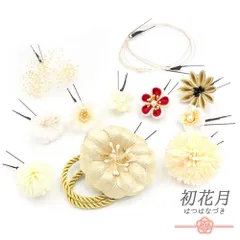 髪飾り 成人式 振袖 袴 白 ゴールド シルバー ちりめん つまみ細工 かすみそう ブリザーブドフラワー パール 水引 組紐 和柄 小 No.12-1018