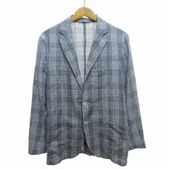 ジャンネット GIANNETTO テーラードジャケット ブレザー シャツ チェック 裏地なし 2B センターベント 48 M 青 ブルー ■GY09 /FK 0710のサムネイル