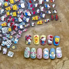 【人気商品】かわいい漫画ネイルアートステッカーハローキティネイルアートステッカーハローキティエンボスネイルアートステッカー3D粘着ネイルアートステッカーアニメカワイイデザインネイルアートステッカーガールズキッズレディース（3枚）