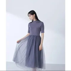 [ナチュラルビューティーベーシック] カジュアルドレス チュールドッキングニットワンピース レディース チャコール Sサイズ