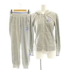 プーマ PUMA ベロア ラインストーン ジップパーカー パンツ セットアップ 上下 ロゴ S グレー /AT ■OS
