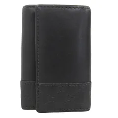 美品 グッチ GUCCI 現行タグ GG シマ レザー & ボックスカーフ キーケース キーホルダー 6連 カード収納1枚 黒 メンズ レディース ビジネス