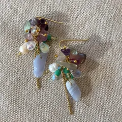 天然石じゃらじゃらピアスNo.3