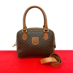 極 美品 CELINE セリーヌ マカダム ブラゾン トリオンフ 柄 レザー 2way ハンドバッグ ミニ ボストンバッグ ショルダーバッグ 茶 35055