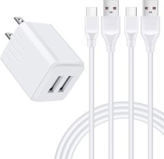 USB 電源アダプター USB充電器 2ポート 小型 + Type C 充電コード 【1.8m*2本】 Type C充電器 USB コンセント Galaxy充電器 アンドロイド充電器 ChrisPow スマホ急速充電器 USB ACアダプター