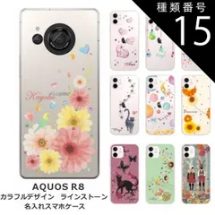 種類15:1416　ブルームーンストーン AQUOS R8 アクオスR8 SH-52D らふら 名入れ スマホケース ラインストーン カラフルプリント