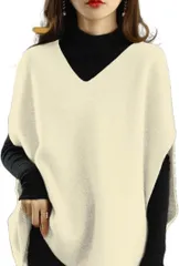 GRHONC ニット ベスト レディース セーター Vネック 無地 ゆったり 重ね着 着痩せ 秋 冬 春(アイボリー,  L)