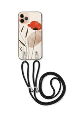 iPhone 16 Plus アイフォン16プラス スマホケース ショルダーストラップ 紐 付き ポピー 花 フラワー 赤 水彩 和風 おしゃれ 大人女子 キレイ かっこいい ブラック カラー01