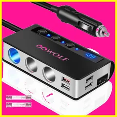 【再販】4ポート付き USB充電器 最大180W 3連 スマートIC 急速充電 増設 カーチャージャー 【Quick シガーソケット Charge 3.0 搭載】 12-24V車対応 独立スイッチ シガーライター機能搭載 OOWOLF 1mケーブル 電圧測定
