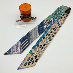 HERMES エルメス ツイリースカーフ PANTIN CITY パンタンシティ 063969S シルク100% ベージュ ブルーコバルト ヴェール マルチカラー 2023年秋冬【中古】Aランク　6_176