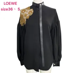 LOEWE ロエベ レースとレザーづかいがオシャレな、切りっぱなしブラックシャツ　M4L087のサムネイル