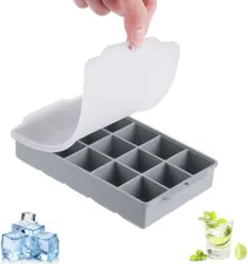 [新品※未使用] 製氷皿 シリコン 【食品衛生法適合済】 製氷器 3cm四角氷 15個取り 氷つくる容器 アイストレー 蓋付き やわらかく氷が取りやすい 家庭用 15穴 グレー蓋のサムネイル