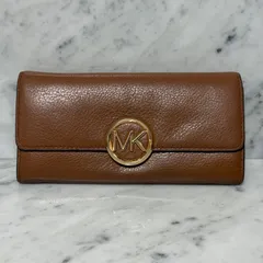 美品 MICHEAL KORS マイケルコース 長財布 ブラウン ロゴ ゴールド MK 二つ折り