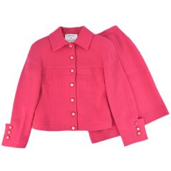 本物 シャネル CHANEL セットアップ スーツ ジャケット スカート 36 ウール シルク ピンク レディース 衣類 洋服 中古 【フォロー割】