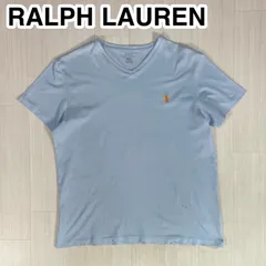 RALPH LAUREN ラルフローレン 半袖Tシャツ M ライトブルー 刺繍ポニー 着丈67㎝ 肩幅48㎝ 身幅(脇下)56㎝ 袖丈19㎝ 【古着】