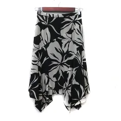 インディヴィ INDIVI フレアスカート ミモレ ロング 花柄 36 S 黒 ブラック ベージュ /YI