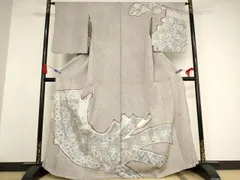 D774 藤娘きぬたや　総絞り　訪問着　黒地　花模様　流水　正絹着物　袷　極美品 D774 藤娘きぬたや 総絞り 訪問着 黒地 花模様 流水 正絹着物 袷