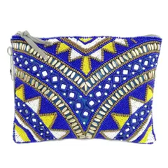 NOUER ヌエール ビーズ 刺繍 クラッチバッグ ポーチ ブルー系