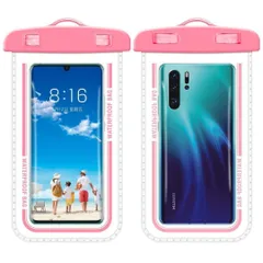 【防水スマホケース】ピンク 全機種対応 iPhone Android 透明 タッチ操作OK 海 プール お風呂 フェス 水遊び 防水バッグ 首掛け 夏 撮影可能 水没防止 F16