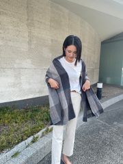 尾州織　高級ポケット付き大判ストール　ウィステリア　ネイビー