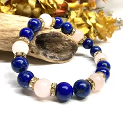 ラピスラズリ&ローズクォーツ パワーストーン ブレスレット 天然石ブレス (ゴールド) 10mm メンズ・レディース 恋愛運 お守り [3]
