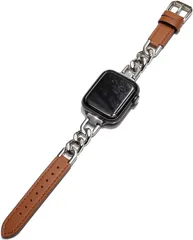 Royce&Roland Apple watch チェーン ＆ レザー ベルト おしゃれ アップルウォッチ 時計 バンド ステンレス/シルバー 本革 レディース ギフト プレゼント 40mm(シルバー/ブラウン,  40mm 41mm 42mm)