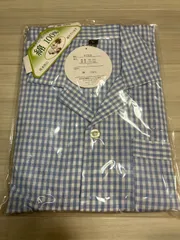 新品　メンズ 無印風★薄手★長袖パジャマ/水色チェック小　サイズL　綿100% ズボン前あき 上下セット　やさしい肌ざわり