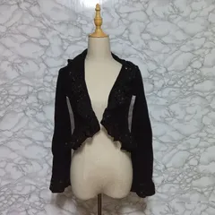 ミッシェルクラン　MICHEL KLEIN　レディース　長袖　ボレロ　カーディガン　フリース 　ボア素材　【38】  ブラック　黒　キラキラ　スパンコール　ラメ入り　大人上品　ショート丈　冬　パーティー　あったかい　ゴージャス