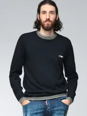 EMPORIO ARMANI (エンポリオアルマーニ) 胸ロゴ リンガーネック ニット