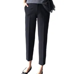 [ウェアビー] テーパード アンクルパンツ タックパンツ ストレッチ素材 伸びる 薄手 春夏 レディース 8分丈 9分丈 細身 ウエストゴム オフィスカジュアル スーツ パンツ ボトムス ジャージ 無地 タイト 通学 10代 20代  [ブラック] [2XL]