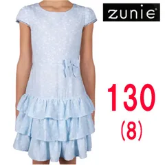 新品 130 ★ コストコ ZUNIE ガールズ ワンピース ドレス ブルー 8 フリル リボン 花柄 パーティー 女の子 キッズ 子供用 ズーニー 3段フリル スカート 半袖 フレンチスリーブ KIDS DRESS Blue