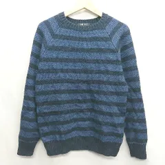 ◇ ⊇ BEAMS HEART ビームス ハート ウール系　ボーダー柄 長袖 ニットベスト サイズM ネイビー メンズ E  【1409240030607】