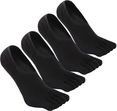 TsujiYa ツジヤ五本指ソックス メンズ くるぶし スポーツ 吸汗速乾 抗菌防臭 通気 無地 25～27cm 4足組フットカバー 黒(4足フットカバー五本指（黒）)