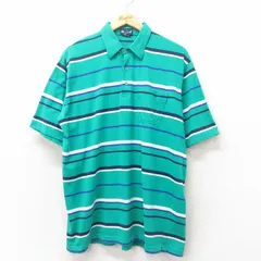 XL/古着 Par Four 半袖 ポロ シャツ メンズ 90s コットン 緑 グリーン ボーダー 25may31 中古 トップス