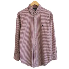 Ralph Lauren ラルフローレン CLASSIC FIT ボタンダウンシャツ コットンシャツ ストライプ 長袖シャツ ワンポイントロゴ 刺繍 ワインレッド バーガンディ×白 Lサイズ程度 No.U843