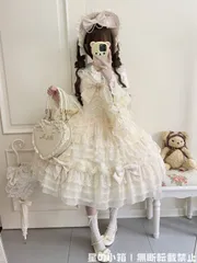 2026 新品 冬用 ロリータドレス JSK吊りスカート 多層レース＆リボン装飾 ドール風 甘ロリ 豪華デザイン 撮影会・推し活・イベント用 プレゼントにも最適 ベージュ