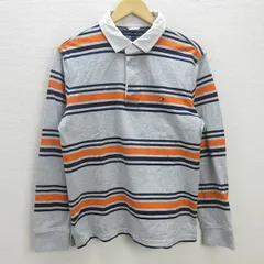 Q■トミーヒルフィガー/TOMMY HILFIGER 長袖ポロシャツ/ボーダー柄■灰【メンズL】MENS/84【中古】