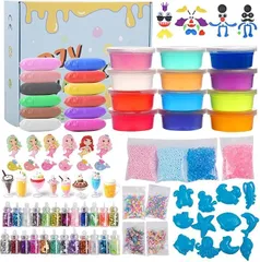 【在庫処分】スライム キット 水晶粘土 DIY セット おもちゃ 手作りツール 金魚鉢ビーズ 果物切片 カラフルフォーム紙吹雪 含有24個入りふわふわクリスタル粘土 slime 6歳以上