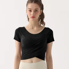 ヨガウェア トップス 未使用 レディース 半袖 クロップド丈 Tシャツ パッド付き ピラティス ジム スポーツ ダイエット 速乾 吸汗 薄手 おしゃれ