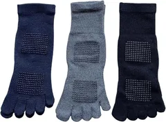 モードセレクト 5本指ソックス メンズ 滑り止め付 ショート丈 紳士 靴下 足裏 すべり止め付 大きいサイズ かかとなし 3足セット 色はお任せ A37(マルチカラー,  25.0-28.0 cm)